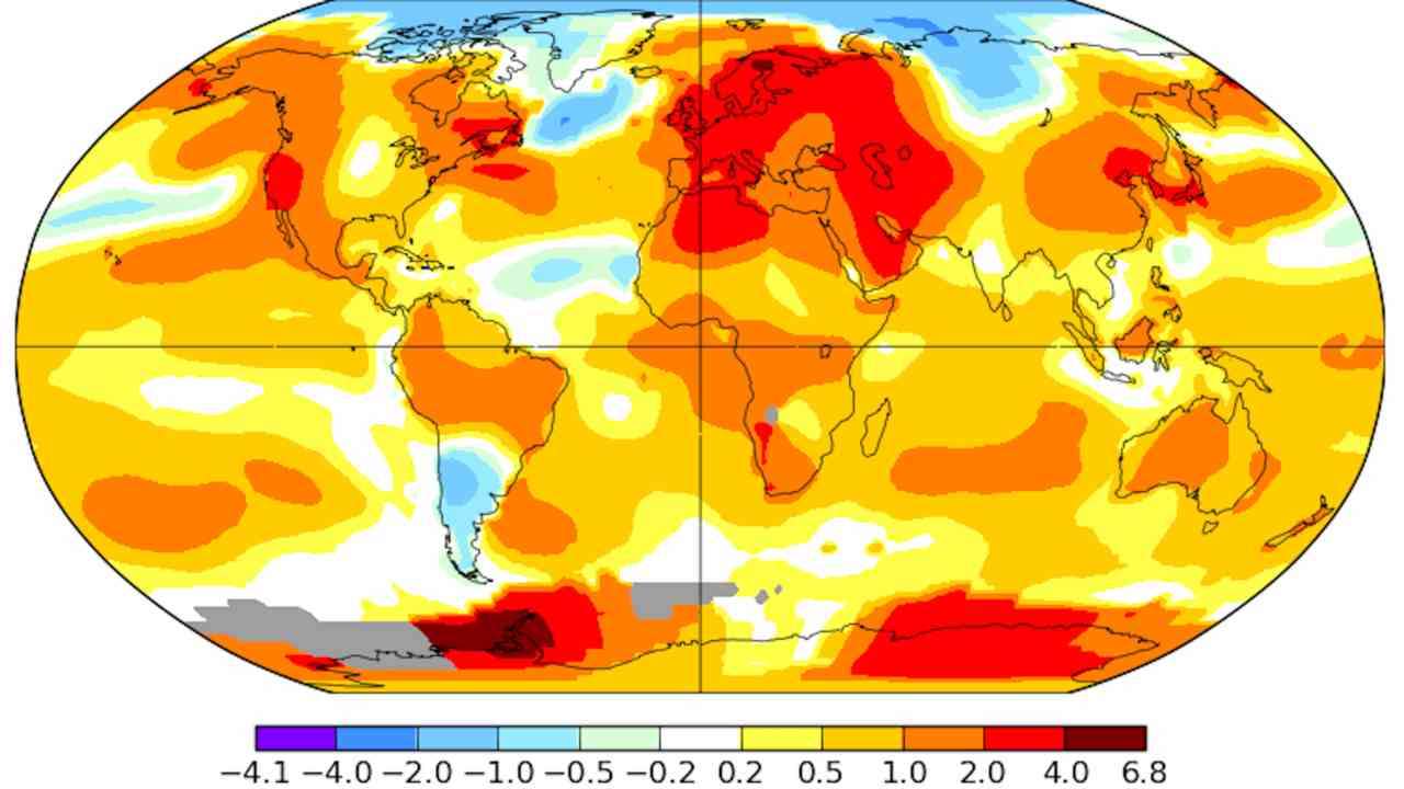 Global surface temperature anomalies during the month of July 2018. Image: NASA/GISS/Axios