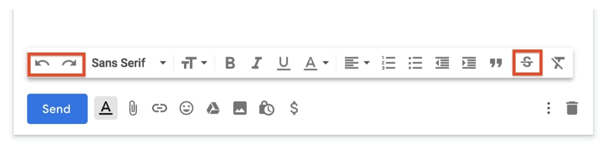 The floating formatting options bar will now carry new shortcuts of Undo/Redo and Strikethrough. Image: Google