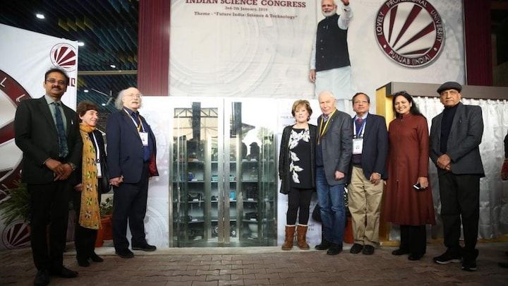 Items showing India's scientific prowess burried in the ground at ISC 2019