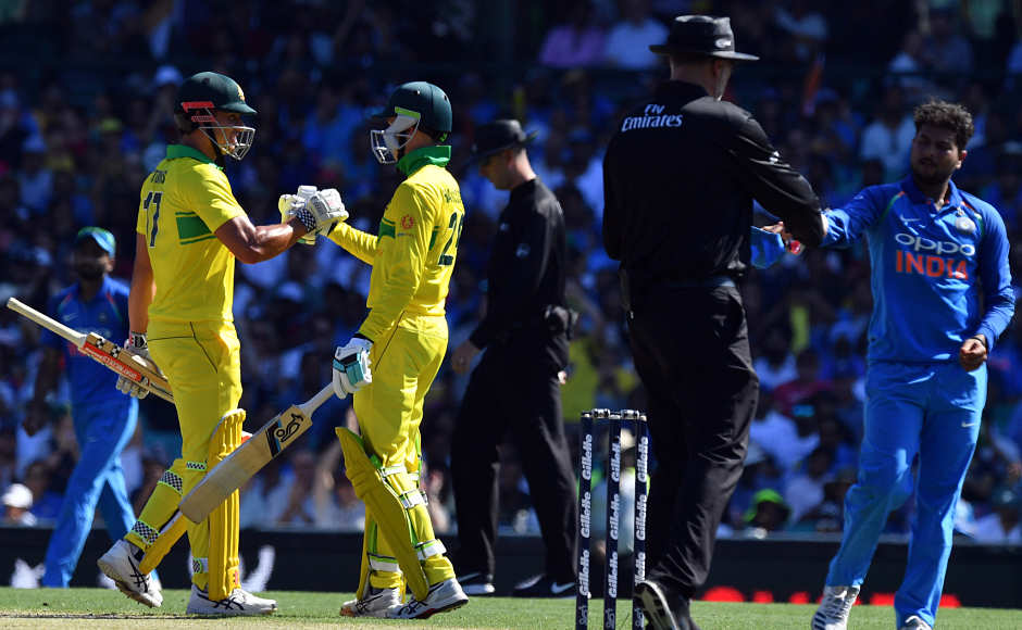 Australia's batsman Peter Handscomb (centre) top-scored for the hosts, scoring 73 off 61 balls. He hit 6 fours and 2 sixes to provide stability to Australian innings. AFP Australia's batsman Peter Handscomb (centre) top-scored for the hosts, scoring 73 off 61 balls. He hit 6 fours and 2 sixes to provide stability to Australian innings. AFP