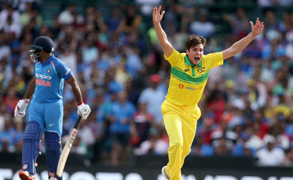 Jhye Richardson (right) turned out to be the hero of the match for Australia as he picked a four-wicket haul and dented India's chances in the game. He removed Virat Kohli and Ambati Rayudu cheaply and then came back to take wickets of Dinesh Karthik and Ravindra Jadeja. AP Jhye Richardson (right) turned out to be the hero of the match for Australia as he picked a four-wicket haul and dented India's chances in the game. He removed Virat Kohli and Ambati Rayudu cheaply and then came back to take wickets of Dinesh Karthik and Ravindra Jadeja. AP