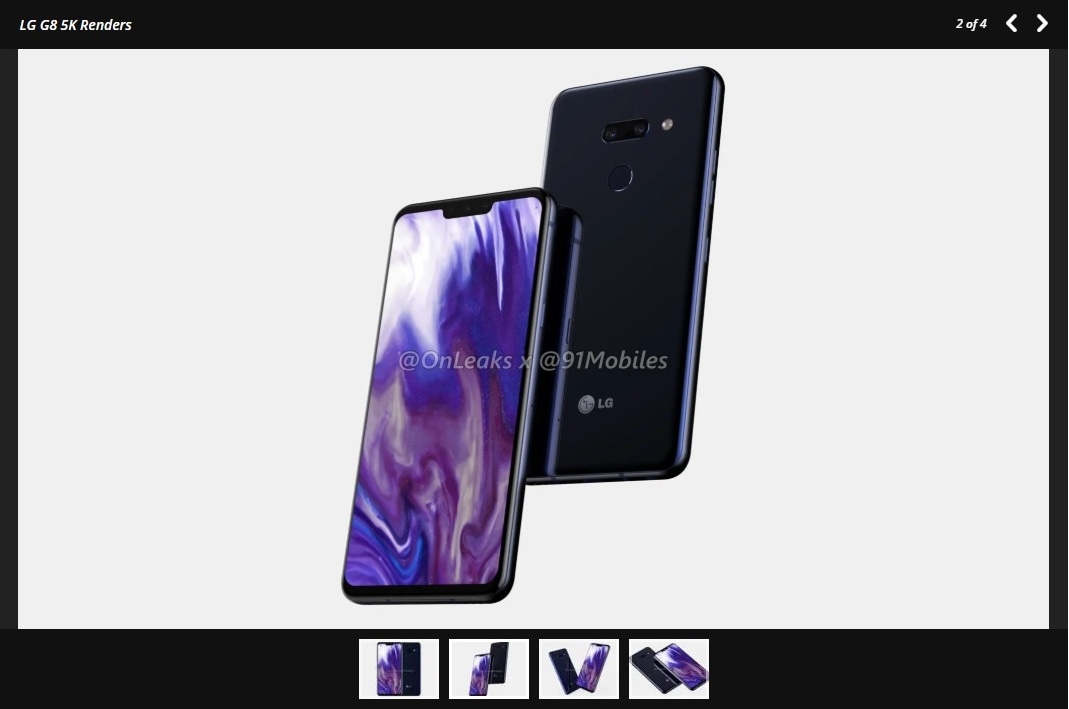 The supposed LG G8 design language leaked in CAD-based renders. Image: 91Mobiles