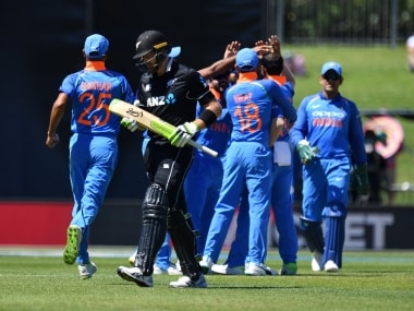 New Zealand’s Martin Guptill was cleaned up by Mohammed Shami early in his innings. AFP