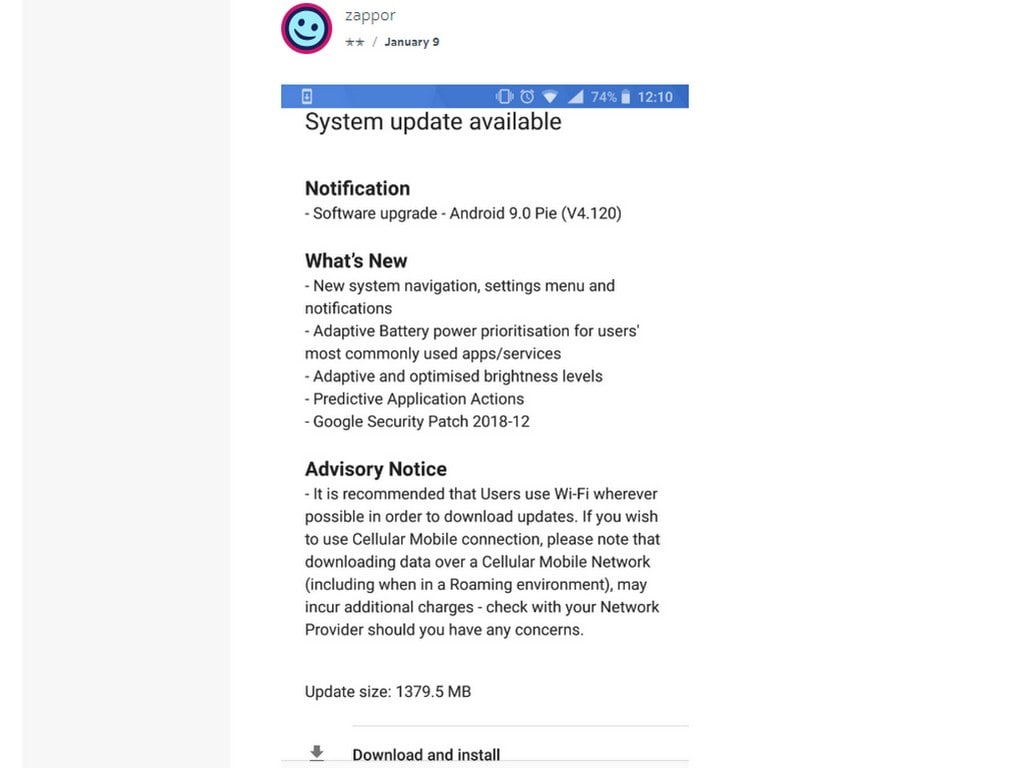 Nokia 8 Sirocco recieves Android Pie. Image: Nokia community