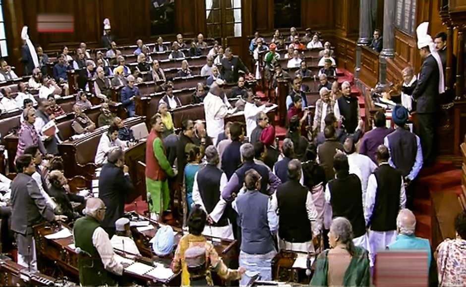 The Rajya Sabha was adjourned six times as members of the Opposition stormed the well multiple times. The Congress refrained from protests on the Constitution (124th Amendment) Bill, 2019. PTI The Rajya Sabha was adjourned six times as members of the Opposition stormed the well multiple times. The Congress refrained from protests on the Constitution (124th Amendment) Bill, 2019. PTI