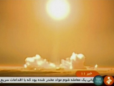 A frame grab of the Iranian rocket carrying Payam satellite before its launch. AP