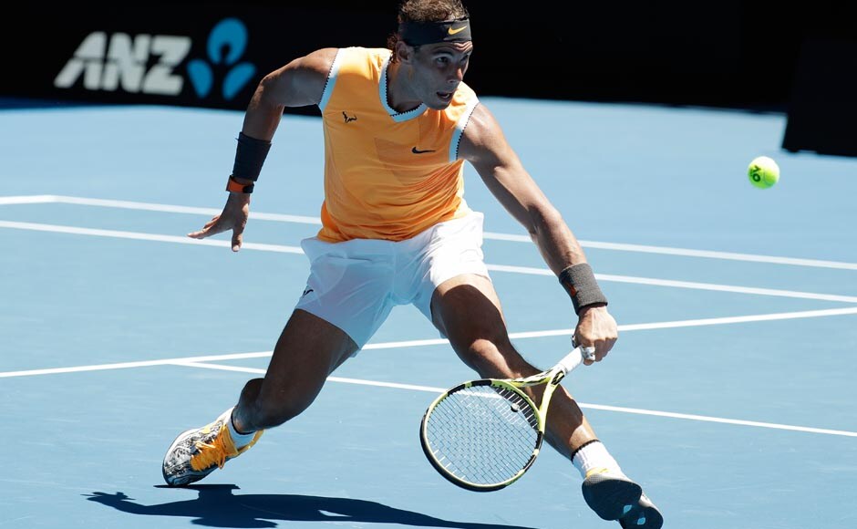 Former champion Rafa Nadal showed no signs of discomfort from his thigh strain as he sailed through to the second round of the Australian Open with a 6-4, 6-3, 7-5 win over local hope James Duckworth. AP Former champion Rafa Nadal showed no signs of discomfort from his thigh strain as he sailed through to the second round of the Australian Open with a 6-4, 6-3, 7-5 win over local hope James Duckworth. AP
