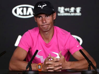 Spain's Rafael Nadal reacts during a press conference ahead of the Australian Open tennis championships in Melbourne, Australia, Saturday, Jan. 12, 2019. (AP Photo/Mark Schiefelbein)