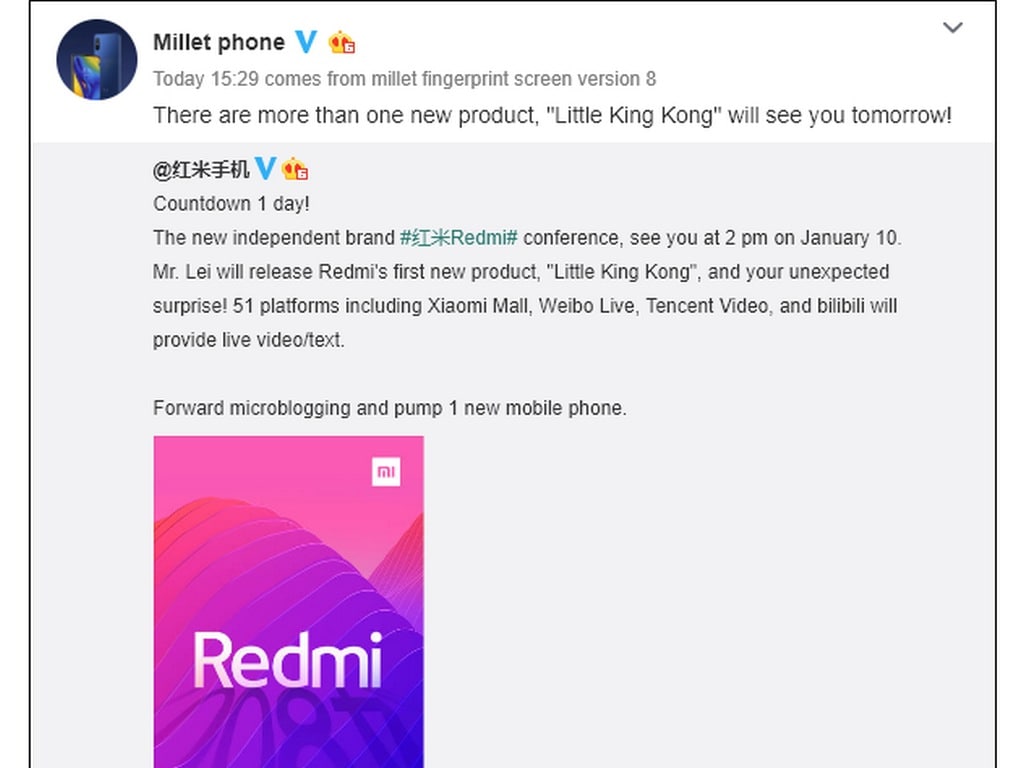 Post on Xiaomi's upcoming products. Image: GizmoChina