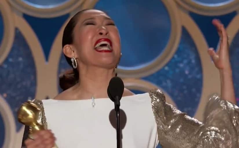 Sandra Oh at Golden Globes 2019. Twitter