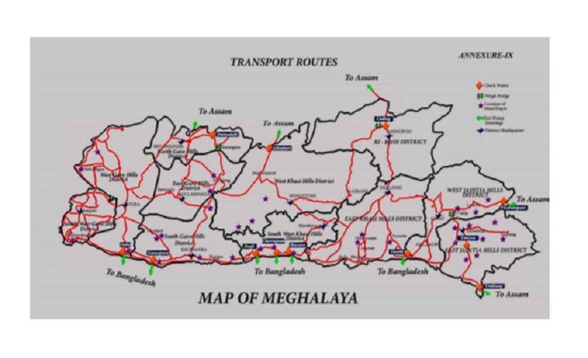The transport routes of coal in Meghalaya. Image procured by Syeda Ambia Zahan