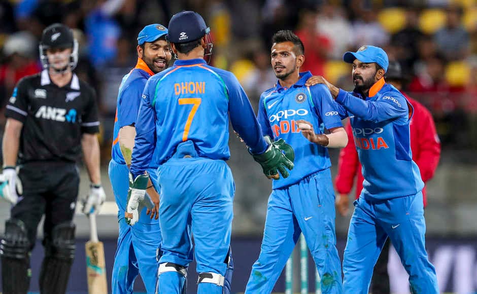 Yuzvendra Chahal shone with the ball, picking up three crucial wickets of Tom Latham (37), Colin de Grandhomme (11) and Todd Astle (10). These wickets never let New Zealand's chase gain momentum. AP Yuzvendra Chahal shone with the ball, picking up three crucial wickets of Tom Latham (37), Colin de Grandhomme (11) and Todd Astle (10). These wickets never let New Zealand's chase gain momentum. AP