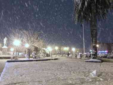 A snow covered beach in northern California. AP