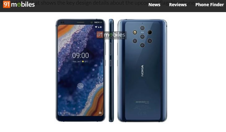 Leaked Nokia 9 PureView renders show penta-camera setup, in-display fingerprint sensor