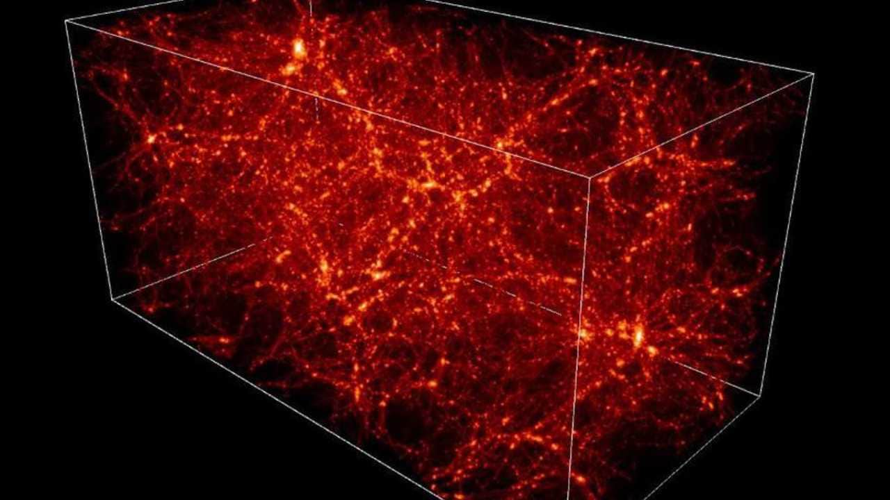 The universe is expanding over time and under the influence of gravity, will create a cosmic web of structures like these. The web contains both dark and normal matter. Image: Western Washington University