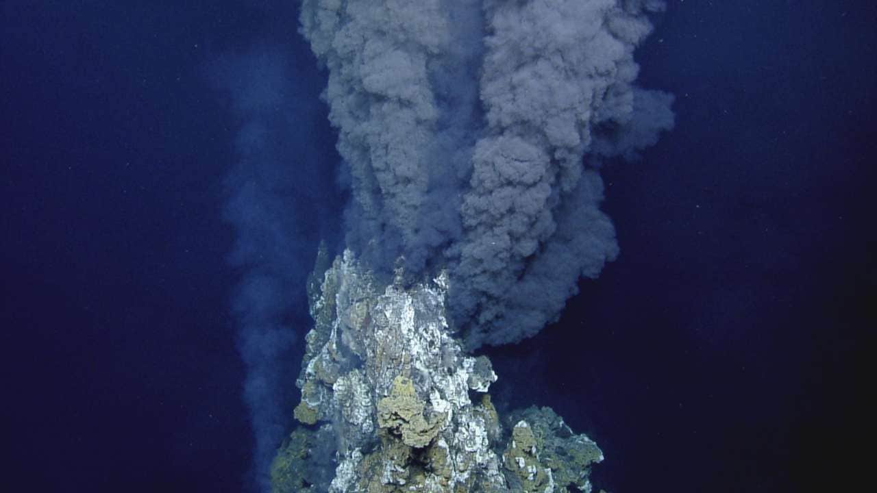 An underwater hydrothermal vent in full steam. image courtesy: Ocean Exploration Trust 