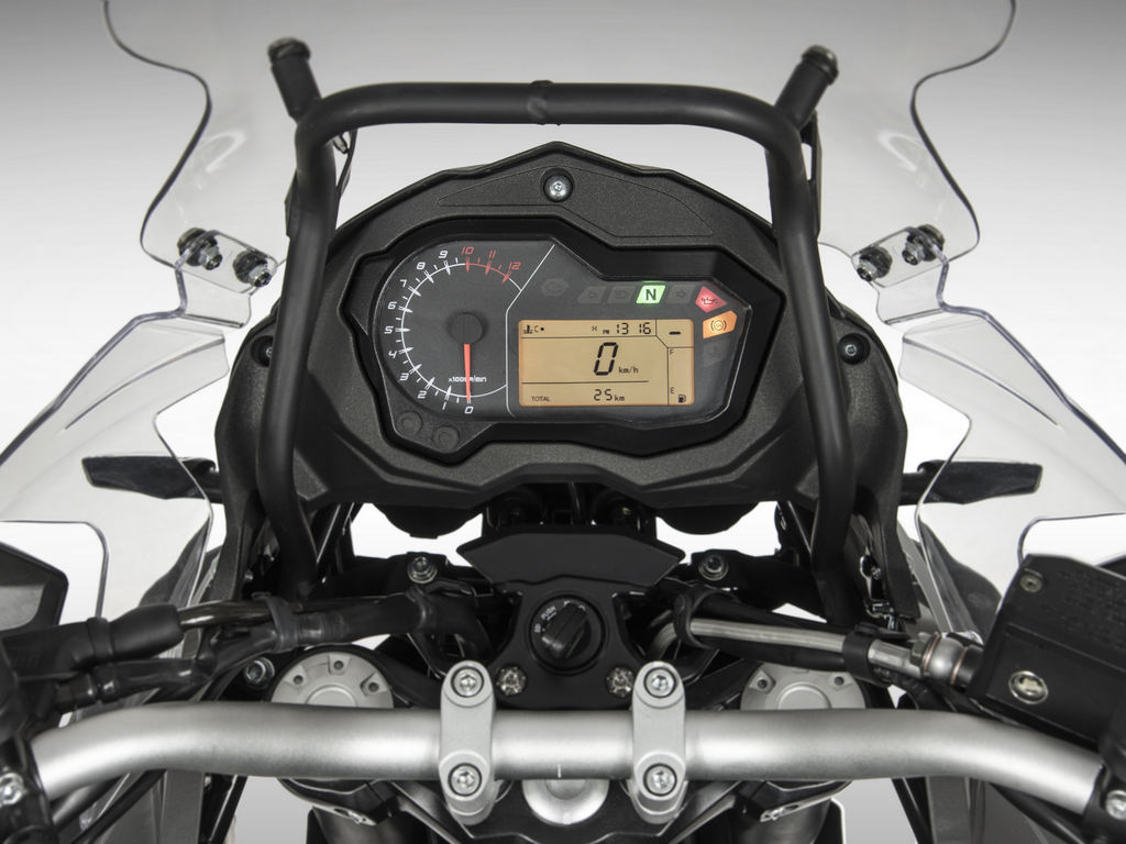 A look at the instrumentation on the Benelli TRK 502 when illuminated. Image: Benelli