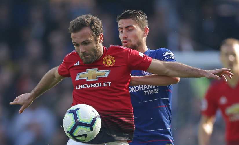 Juan Mata was handed the job of marking Chelsea's Jorginho during the Premier League clash between two teams earlier this season. AFP