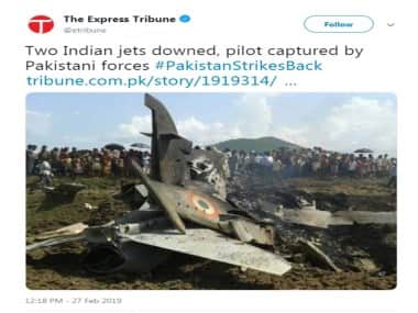 The Express Tribune report with the photograph of a jet that crashed in Odisha. Twitter