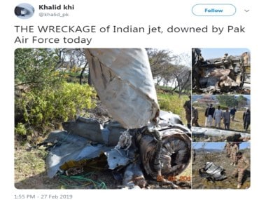 A tweet claiming a wreckage is an Indian jet. ANI says it is the Pakistani F 16.