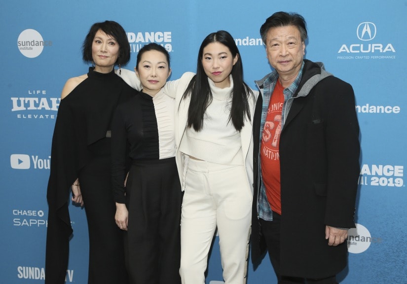 Actors, from left to right, Diana Lin, writer/director Lulu Wang, Awkwafina, and Tzi Ma pose at the premiere of "The Farewell" during the 2019 Sundance Film Festival, Friday, Jan. 25, 2019, in Park City, Utah. (Photo by Danny Moloshok/Invision/AP)