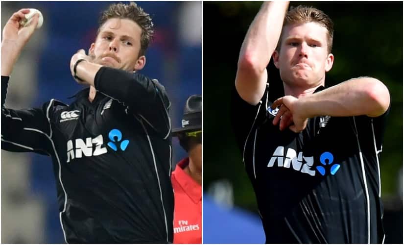 File image of Lockie Ferguson and James Neesham. AFP