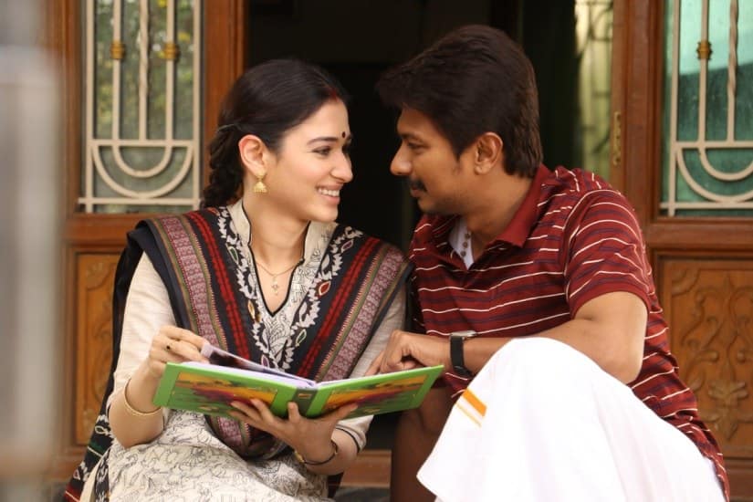 Udhayanidhi Stalin and Tamannaah in a still from Seenu Ramasamy’s Kanne Kalaimaane