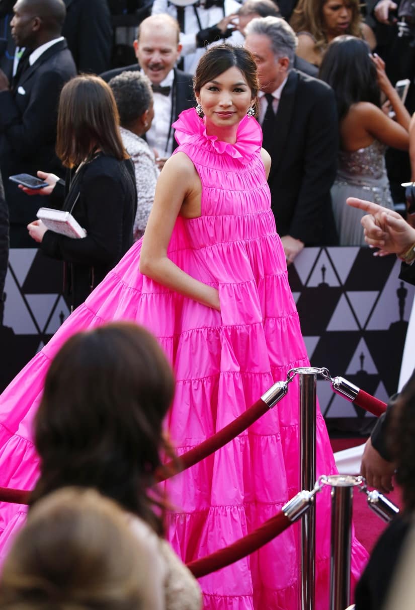 Crazy Rich Asians star Gemma Chan sporting pink at the red carpet. The Associated Press/ Eric Jamison