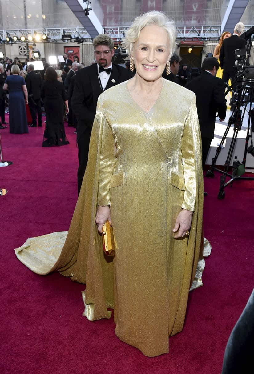 The Wife star Glenn Close in a Carolina Herrera. The Associated Press/ Charles Sykes