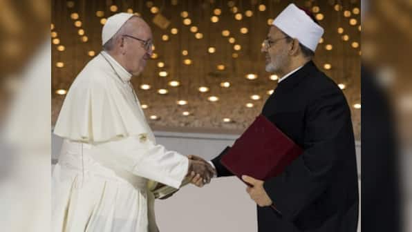 Pope Francis and Al-Azhar imam Sheikh Ahmed al-Tayeb sign historic Abu Dhabhi declaration, call for freedom of belief