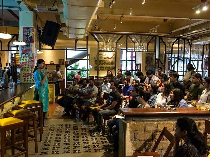 Divya Karnad giving a talk to seafood consumers at The Bombay Canteen. Photo courtesy Dhruv G Arvind
