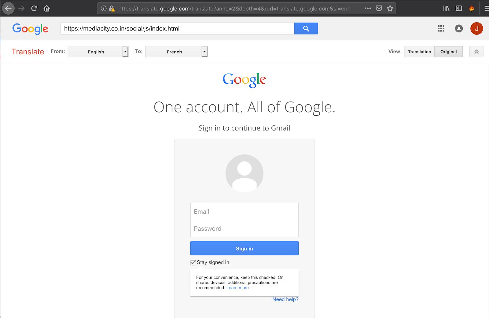 Google Translate being used to mask the malicious web address. Image: Akamai