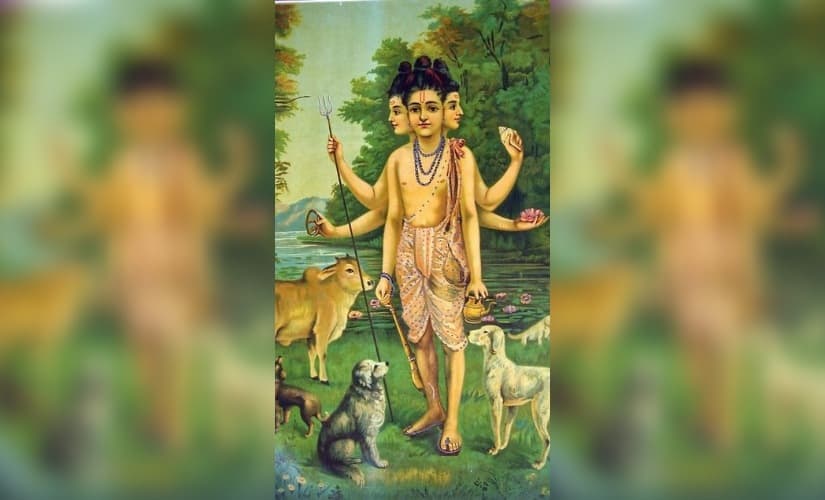 Dattatreya by Ravi Varma. Image credit: Wikimedia Commons
