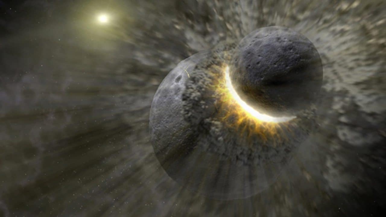 This artistic visualization shows a collision near the star Vega.