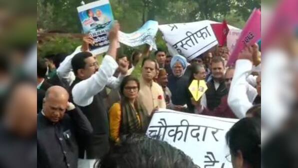 Congress stages protests outside Parliament over Rafale deal, MPs seen carrying paper planes in demonstration