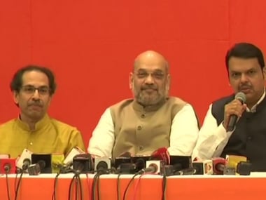Uddhav Thackeray, Amit Shah and Devendra Fadnavis. ANI