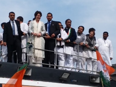 Priyanka Gandhi Vadra during her roadshow in Lucknow on Monday. Image courtesy: Shailesh/101Reporter