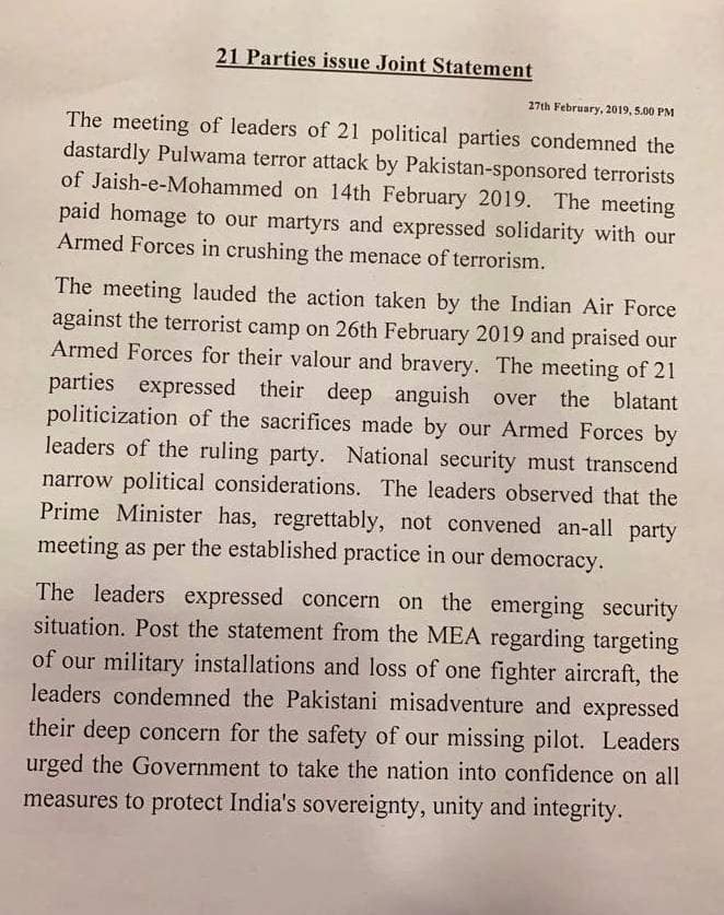 The Opposition’s joint statement issued on Wednesday. News18
