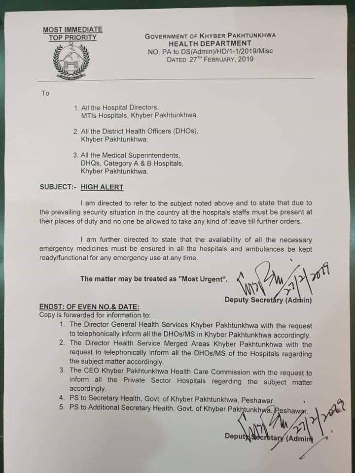Pakistan puts all Khyber Pakhtunkhwa hospitals on alert, asks them to stock up on medicines, emergency supplies