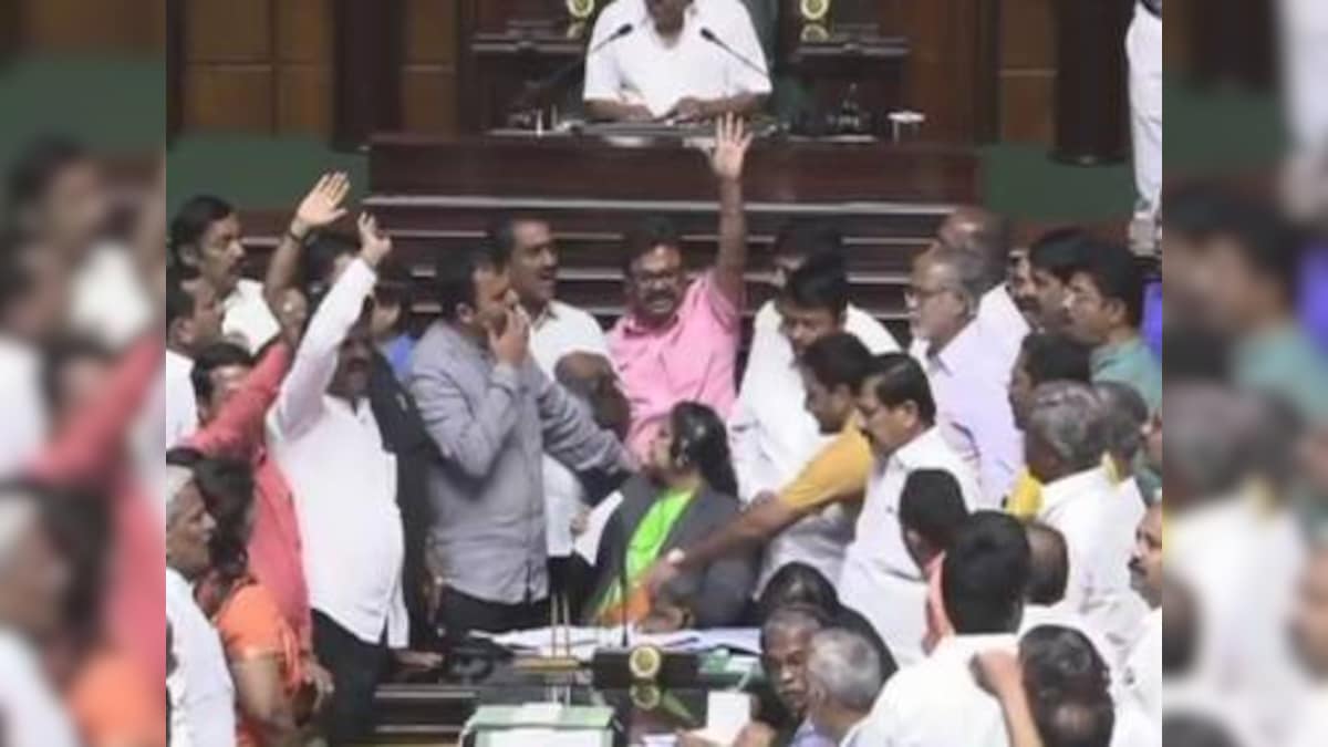 BJP MLAs disrupt Karnataka Assembly proceedings, claim coalition is in minority; seven Congress MLAs still absconding