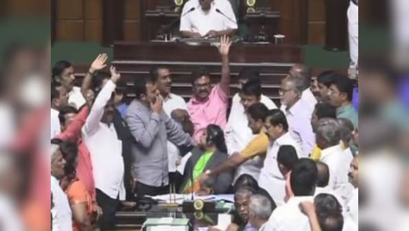 BJP MLAs disrupt Karnataka Assembly proceedings, claim coalition is in minority; seven Congress MLAs still absconding