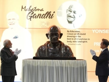Narendra Modi unveils bust of Mahatma Gandhi in Seoul, calls his lifestyle lesson for world facing climate change