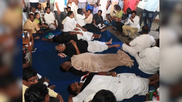 Puducherry CM, his ministers stage dharna outside Raj Nivas for 2nd day, allege Kiran Bedi stalling 39 govt schemes