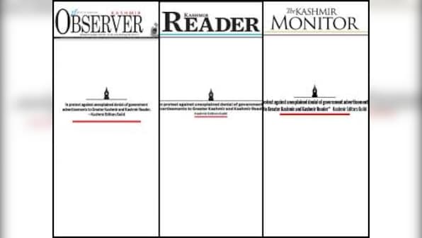 Newspapers in Kashmir publish blank front pages to protest govt ban on advertisements in Greater Kashmir, Kashmir Reader