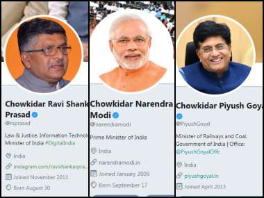 #MainBhiChowkidar: BJP leaders, including Narendra Modi, Amit Shah, add 'Chowkidar' to their Twitter names #MainBhiChowkidar: BJP leaders, including Narendra Modi, Amit Shah, add 'Chowkidar' to their Twitter names