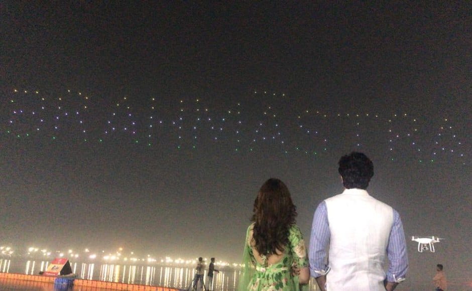 In a first of its kind launch - a swarm of drones lit up the sky to form the Brahmāstra logo.