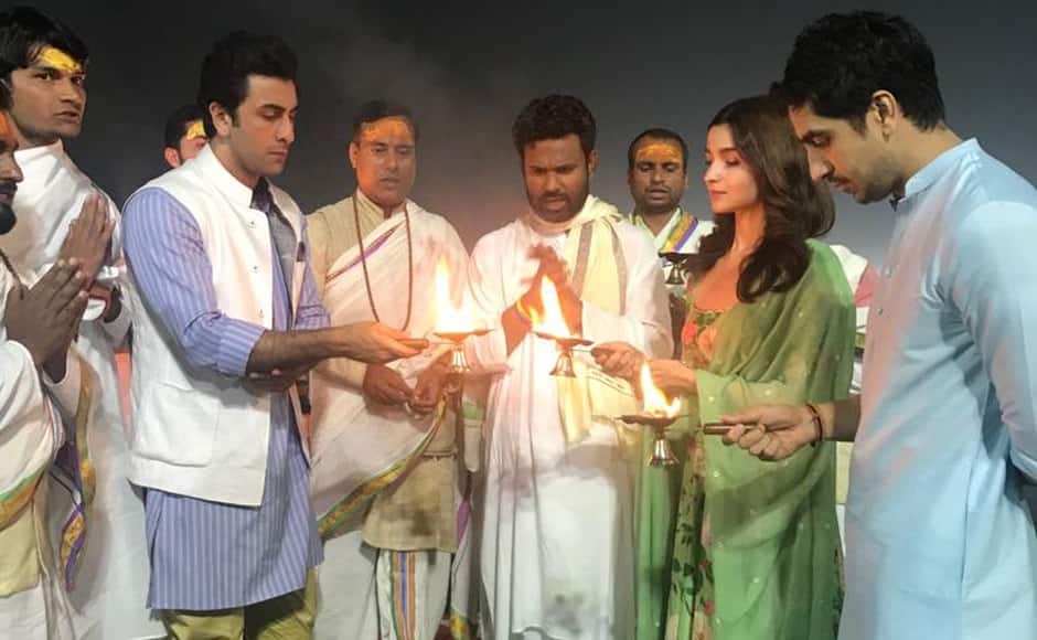 The Brahmāstra team perform a puja before the logo launch