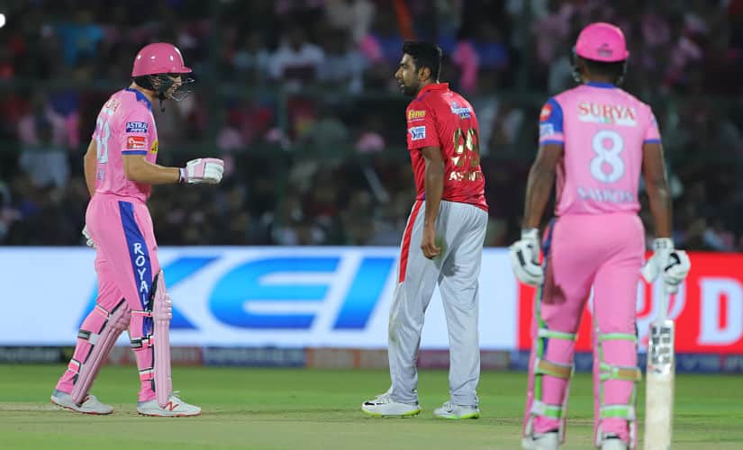 Ravichandran Ashwin captain of Kings XI Punjab talks with Jos Buttler of Rajasthan Royals during match 4 of the Vivo Indian Premier League Season 12, 2019 between the Rajasthan Royals and the Kings XI Punjab held at the Sawai Mansingh Stadium in Jaipur on the 25th March 2019 Photo by: Deepak Malik /SPORTZPICS for BCCI