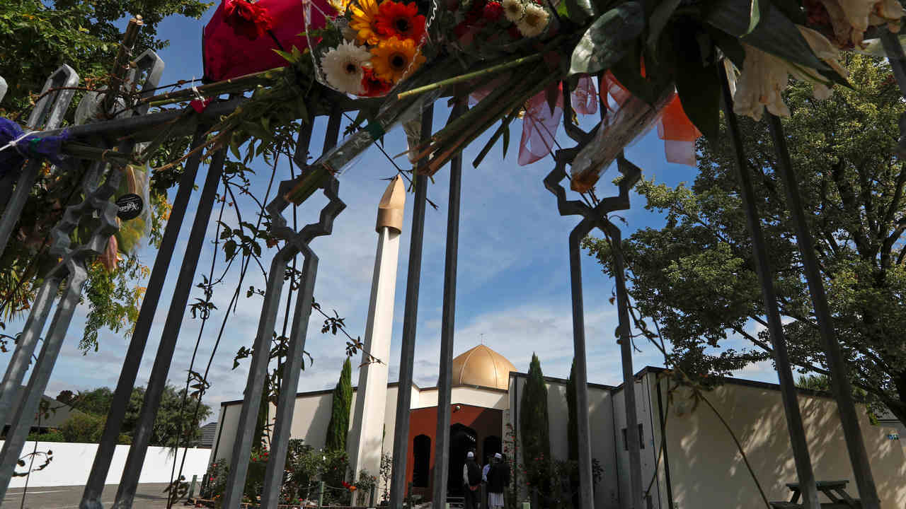 Muslim men are seen inside the reopened Al-Noor mosque in Christchurch, New Zealand. Reuters