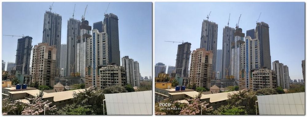 Galaxy A50 (L) vs Poco F1 (R).